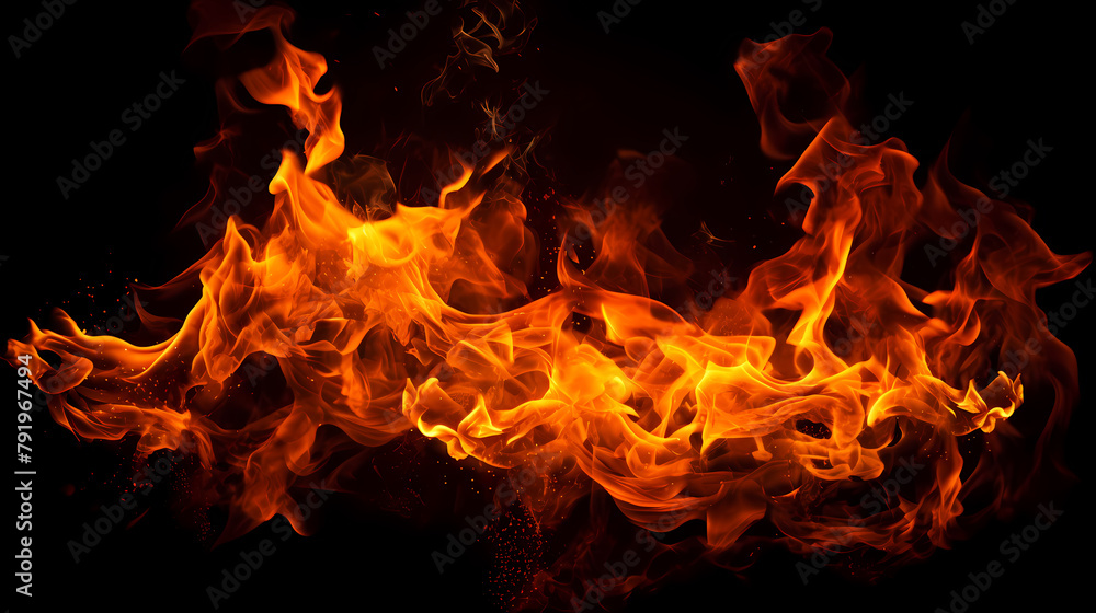 Fire on black background, flame burning Fire on black background, flame burning