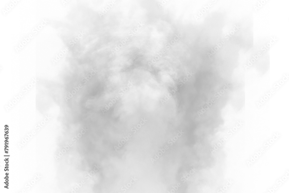 Realistic white smoke or fog isolated white background. Rising smoke Texture overlays. Spooky halloween design element decoration
