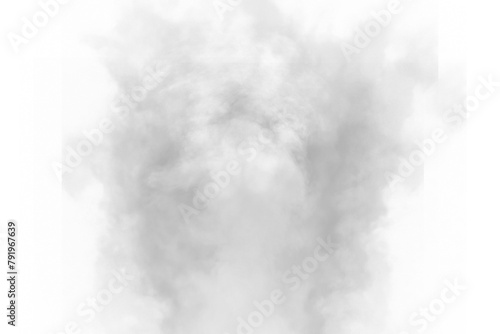 Realistic white smoke or fog isolated white background. Rising smoke Texture overlays. Spooky halloween design element decoration photo