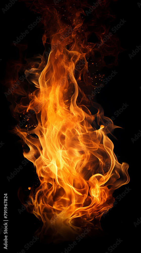Fire on black background, flame burning Fire on black background, flame burning
