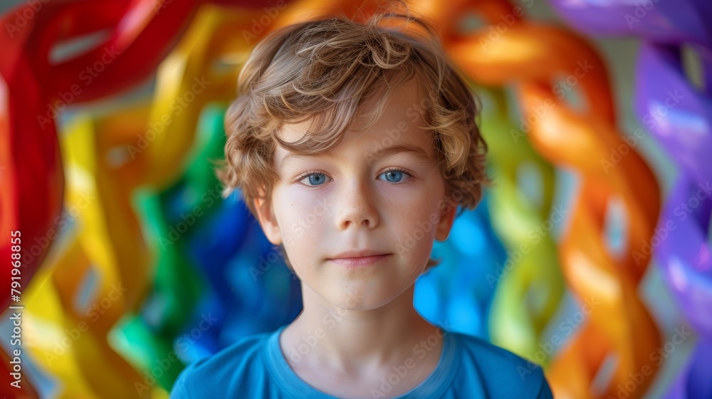 Autism Awareness: Young Boy with Infinity Rainbow Symbol Generative AI Autism Awareness: Young Boy with Infinity Rainbow Symbol Generative AI