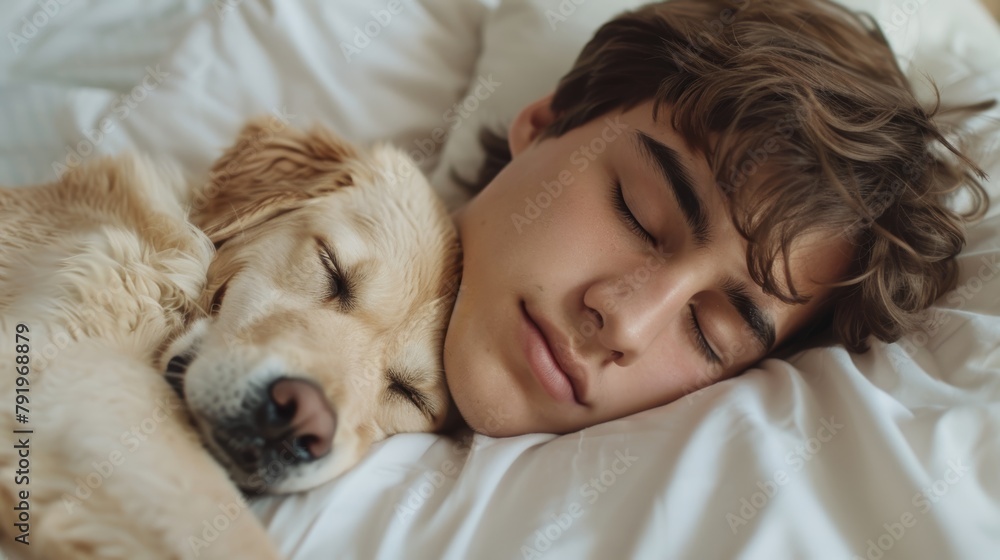 Peaceful Nap Between Man and Canine Companion Generative AI Peaceful Nap Between Man and Canine Companion Generative AI