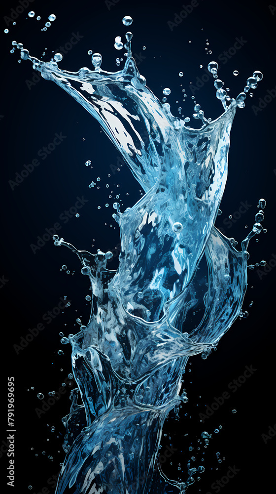 Water splash on dark blue background