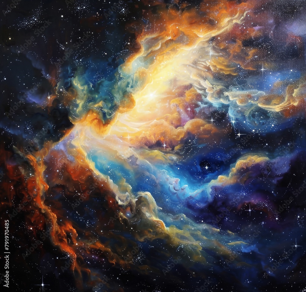 Galactic Dreams An Oil Painting of Space and Nebulae