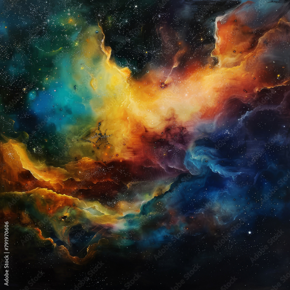 Fototapeta premium Galactic Dreams An Oil Painting of Space and Nebulae