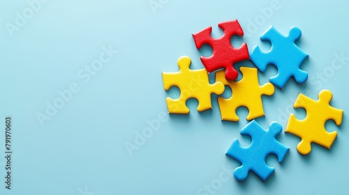 Autism Awareness Puzzle Pieces on Light Blue Background Generative AI
