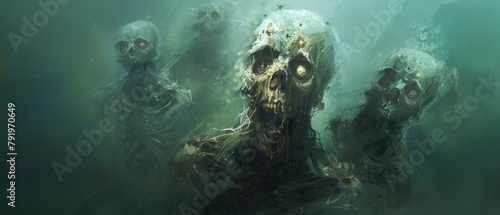 Ethereal Skulls Amidst Misty Decay