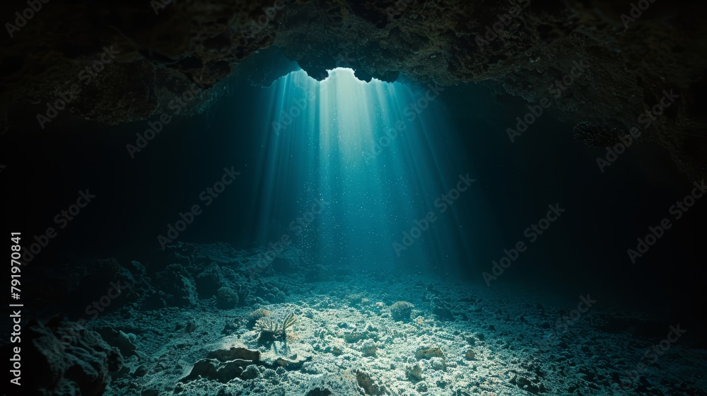  sunlit sea cavern, starfish in foreground