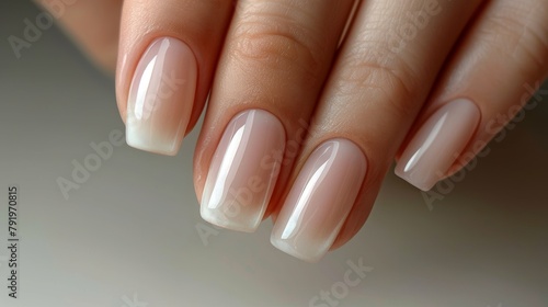 Elegant French Manicure on Female Hand with Neutral Background Generative AI