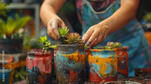 Creative DIY Succulent Planting in Decorated Jars Generative AI
