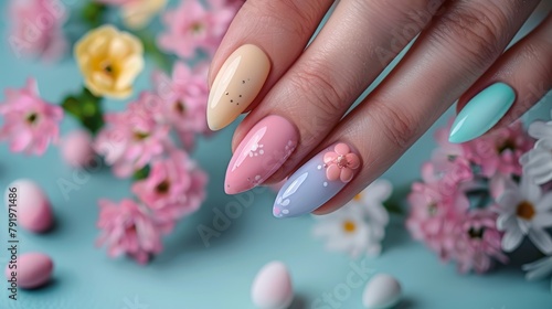 Elegant Easter Pastel Nail Art on Almond-Shaped Nails Generative AI