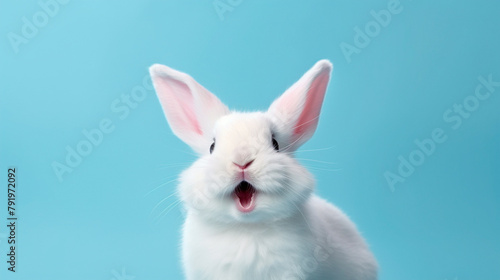 rabbit and bunny on blue background. easter holiday concept.