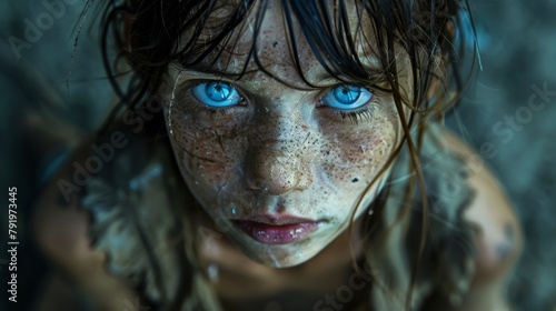 Heartbreaking Portrait of a Neglected Girl Facing Poverty Generative AI © Alex