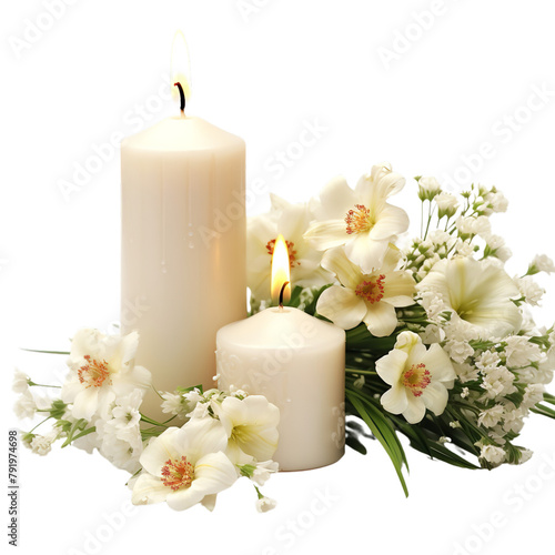 candle with flowers  isolated on transparent background Generative AI