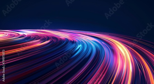 Abstract background with colorful glowing lines, dark black gradient background 