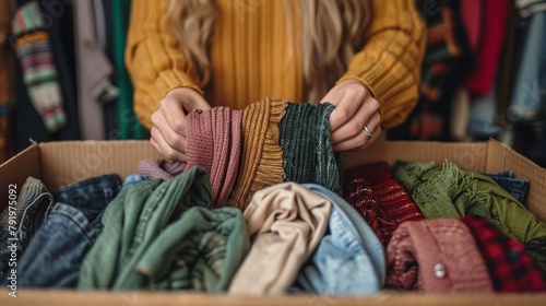 Woman Packing Clothes for Charity Donations and Decluttering Generative AI