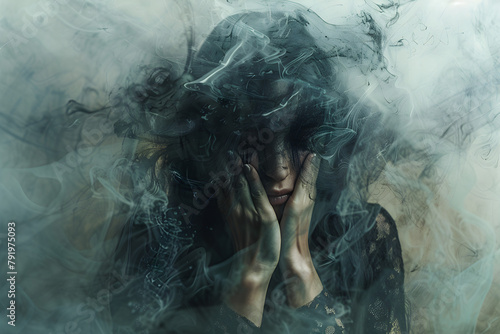 A photo representing anxiety, stress, and fear, depicting a dark and moody atmosphere.