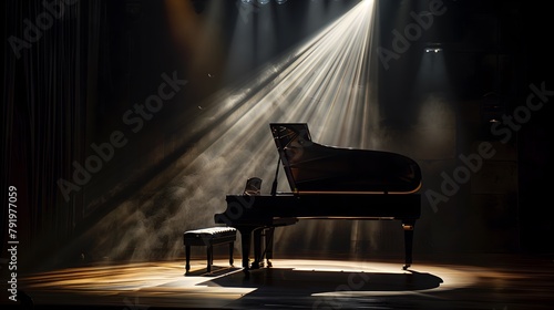 Empty Stage Theater Piano in Spotlight Poster Background photo