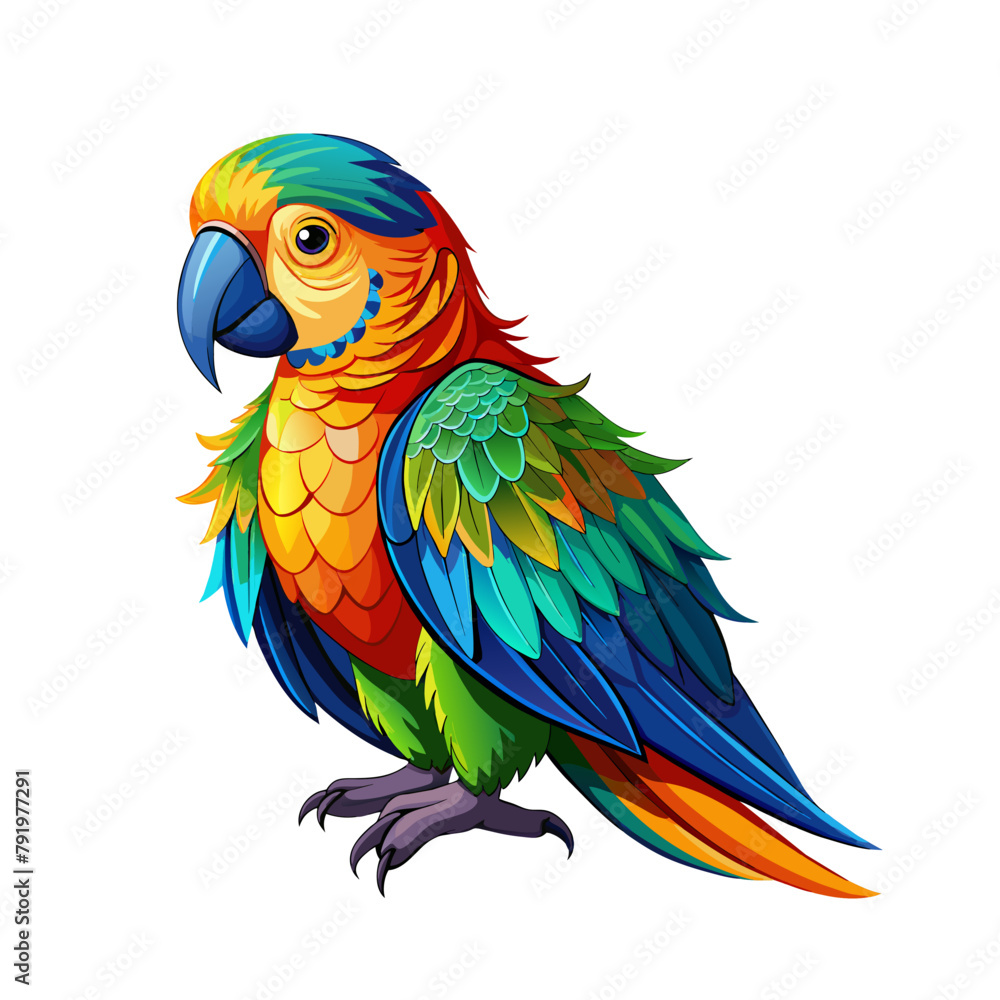 Fototapeta premium Tropical parrot bird cartoon style on white background