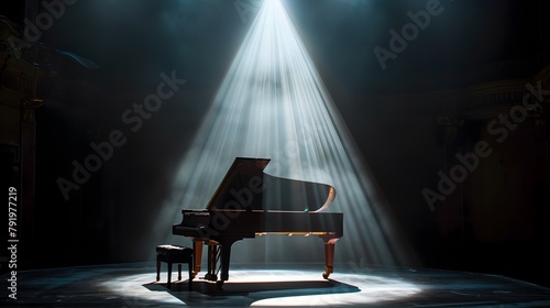 Empty Stage Theater Piano in Spotlight Poster Background