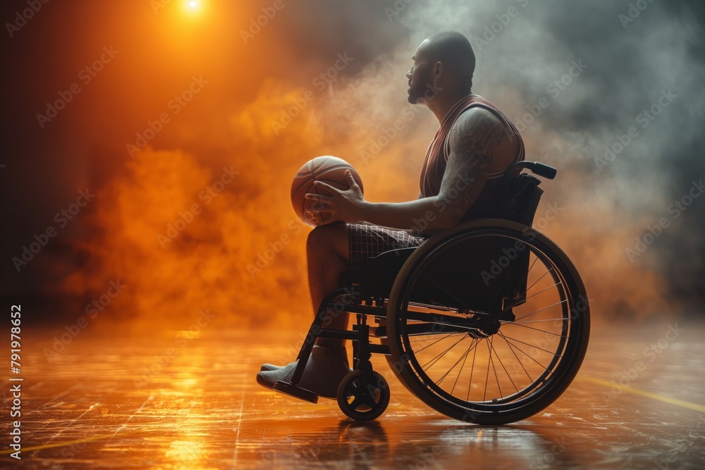 Wheelchair-bound basketball player on court