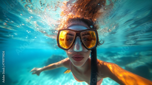woman snorkeling in the sea © takkan