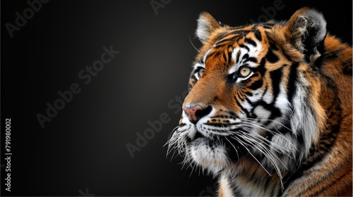   A tight shot of a tiger s eye against a black backdrop  concealing the rest of its face ..OR..Intense view