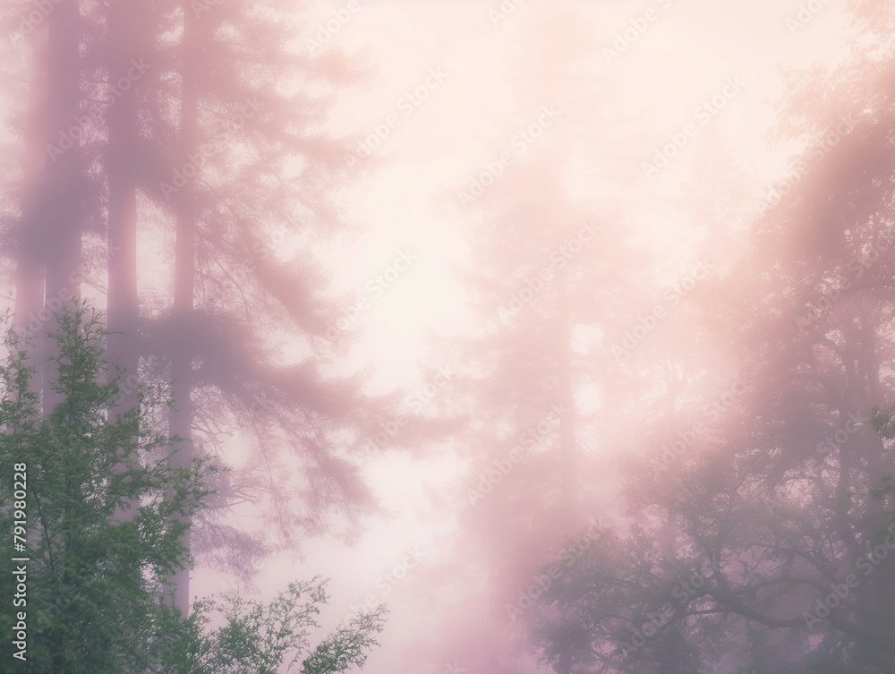 forest with trees, pink haze, gentle soft gradient of the sky forest with trees, pink haze, gentle soft gradient of the sky