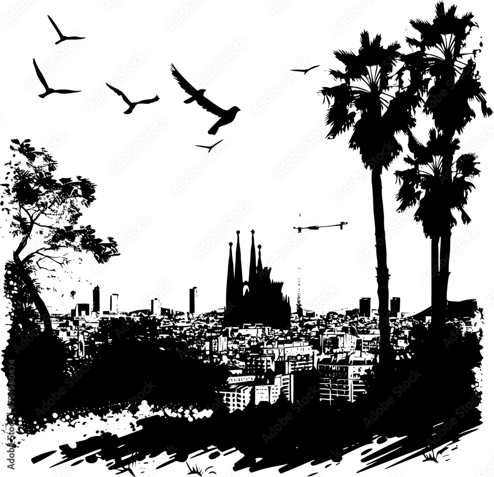 Obraz premium Vector of Barcelona Skyline, Bold and Striking