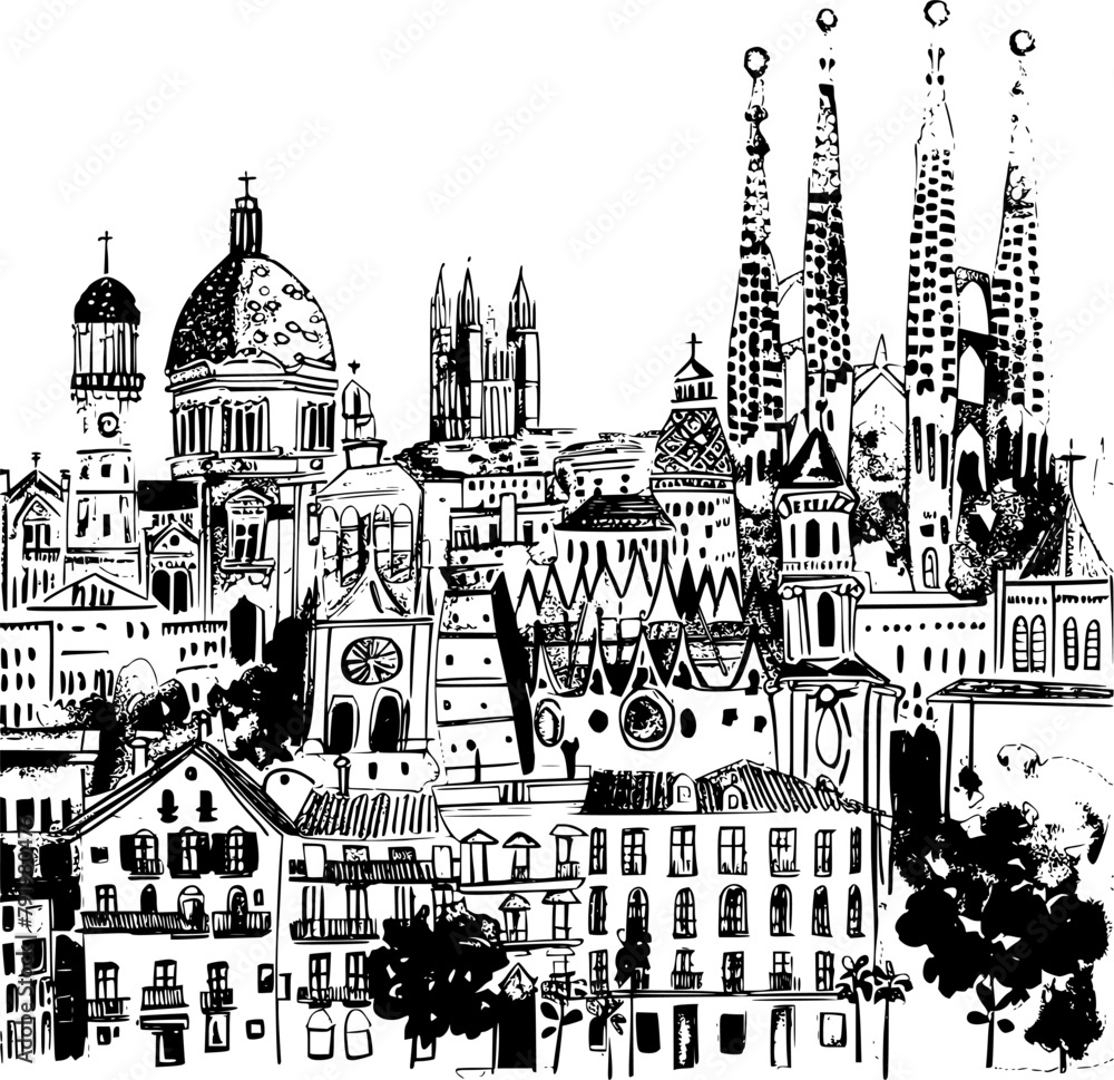 Obraz premium Skyline of Barcelona Buildings, Minimalist Elegance