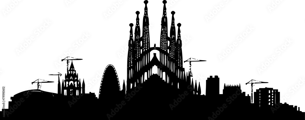Obraz premium Black and White Barcelona Skyline Sticker, Classic and Versatile