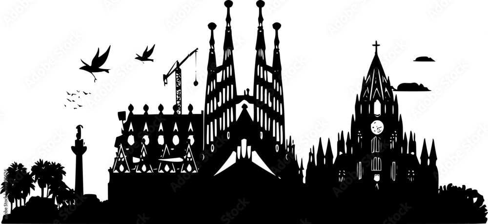 Fototapeta premium Barcelona Silhouette, Simple and Elegant
