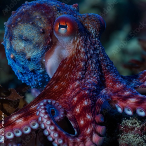 common octopus Octopus vulgaris undewater, neon light, Wildlife animal photo