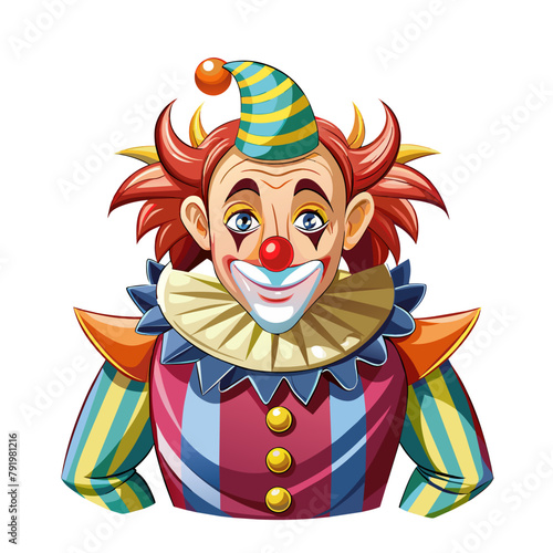Funny happy clown cartoon style on white background