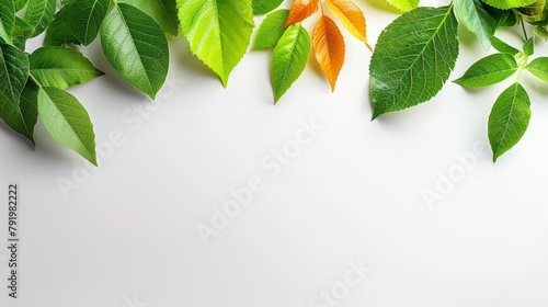   A pristine white background hosts a cluster of vibrant green leaves, allowing ample room for text below photo