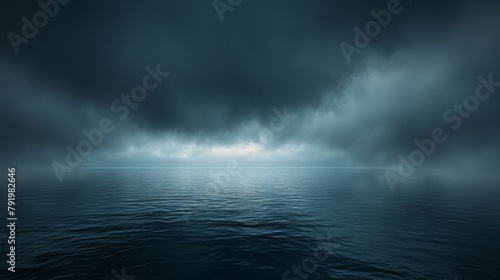   A large body of water lies beneath a cloudy sky In its center, a solitary boat floats Another boat is situated similarly in the middle distance
