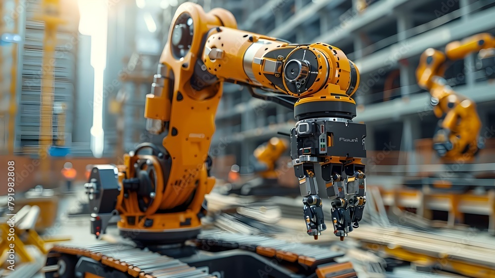 How Industrial Robots Support Construction and Transportation Activities on Job Sites. Concept Industrial Robots, Construction Automation, Transportation Efficiency, Job Site Productivity