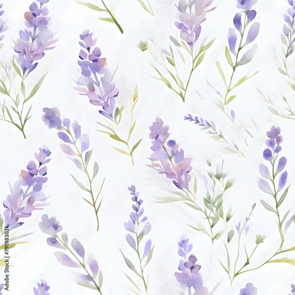 Lavender flowers light purple repeat pattern. Beautiful violet floral retro background. Elegant fabric on light background Surface pattern design.