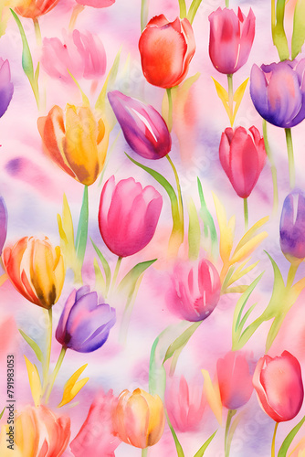 Tulips background, seamless surface with spring flowers © pawczar