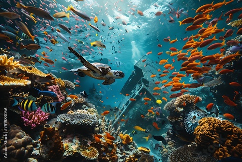 : An underwater kingdom with a dazzling array of corals, exotic fish, gentle sea turtles, and a towering shipwreck.