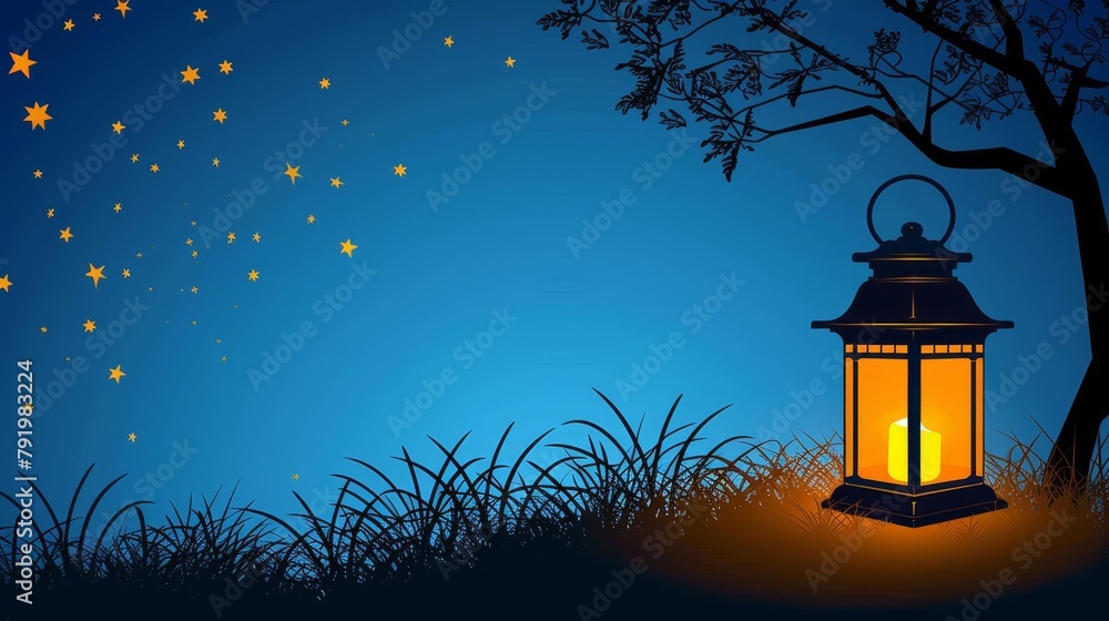 lantern in grass Stars radiate above, gracing the treetop in the foreground lantern in grass Stars radiate above, gracing the treetop in the foreground