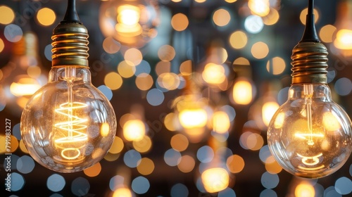  A clear background reveals a ceiling-suspended constellation of light bulbs