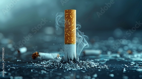 Sole cigarette on an ash backdrop symbolizing the end of addiction