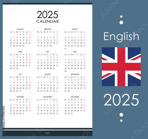 2025 year calendar, one page, simple annual  © pawczar