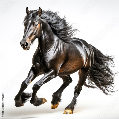 Black horse running  isolated on a white background