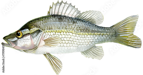 Freshwater Fish isolate On Transparent Background, Marine Fish Hight Quality illustration in Watercolor Style, River Decor, Fishing