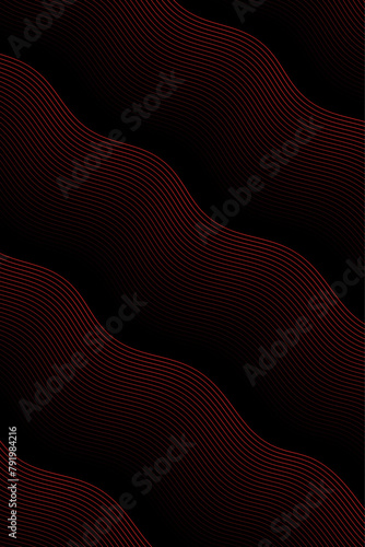 Abstract background with waves for banner. Standart poster size. Vector geometric background with lines. Element for design isolated on black. Black and red gradient. Brochure, booklet. Love, romantic