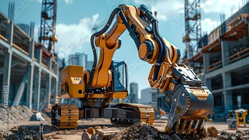Utilizing Industrial Robots for Construction and Transportation Tasks on Job Sites. Concept Industrial Robots, Construction Efficiency, Transportation Automation, Job Site Innovation photo