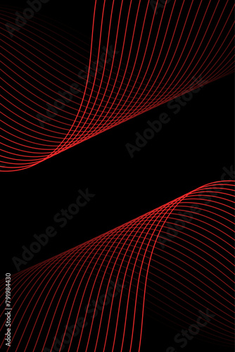 Abstract background with waves for banner. Standart poster size. Vector geometric background with lines. Element for design isolated on black. Black and red gradient. Brochure, booklet. Love, romantic