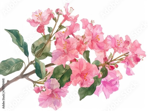 Crepe Myrtle colorful flower watercolor isolated on white background photo